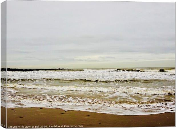 Waves at Sker Beach, South Wales  Canvas Print by Gaynor Ball