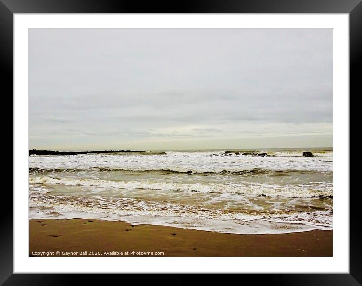 Waves at Sker Beach, South Wales  Framed Mounted Print by Gaynor Ball