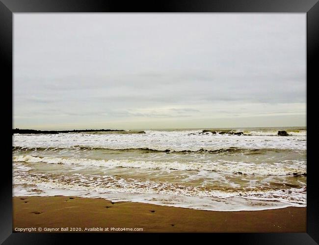 Waves at Sker Beach, South Wales  Framed Print by Gaynor Ball