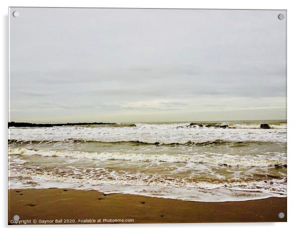 Waves at Sker Beach, South Wales  Acrylic by Gaynor Ball