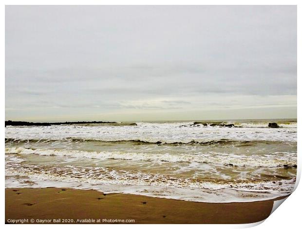 Waves at Sker Beach, South Wales  Print by Gaynor Ball