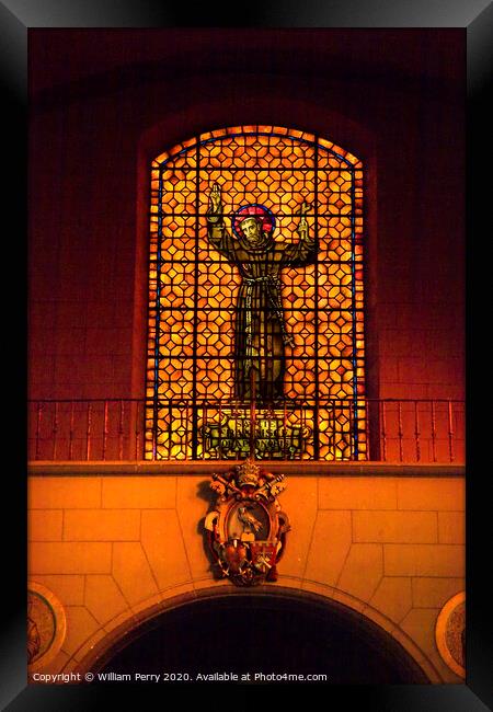 Saint Francis Stained Glass Mission Dolores San Francisco California Framed Print by William Perry