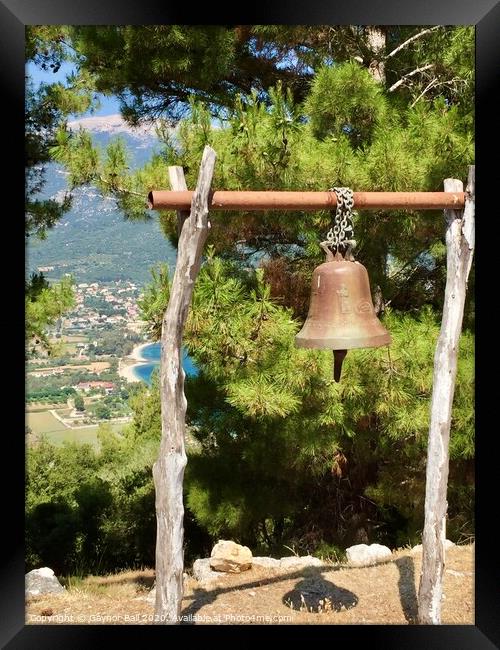 The bell of the monastery above Sami , Kefalonia Framed Print by Gaynor Ball