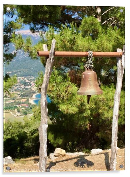 The bell of the monastery above Sami , Kefalonia Acrylic by Gaynor Ball