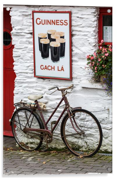 Old Guinness ad and Bicycle, West Cork, Ireland Acrylic by Phil Crean