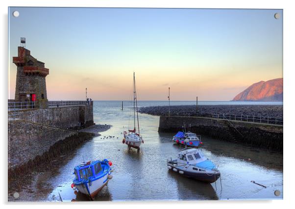 Lynmouth Harbour Sunset Acrylic by Mike Gorton