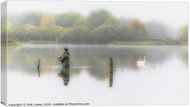 The Swan and the Fisherman  Canvas Print by Malc Lawes