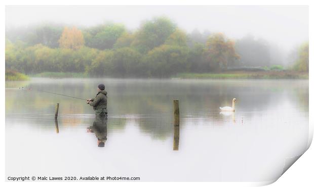 The Swan and the Fisherman  Print by Malc Lawes