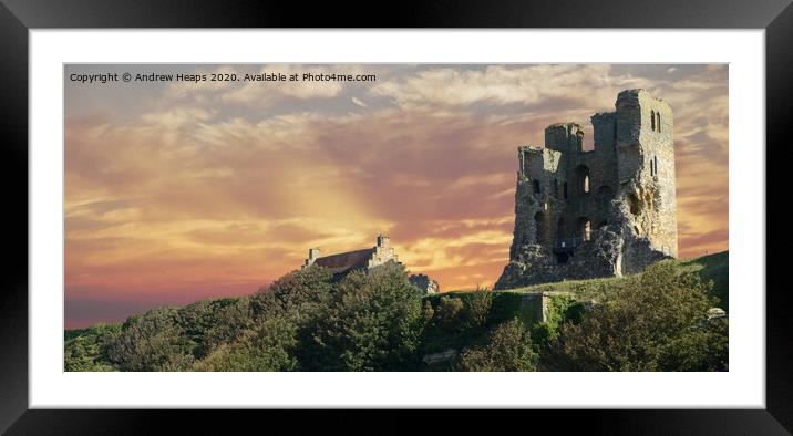 Scarborough castle with sun going down. Framed Mounted Print by Andrew Heaps