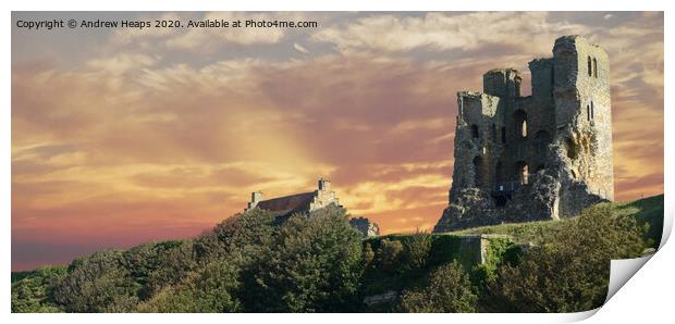 Scarborough castle with sun going down. Print by Andrew Heaps