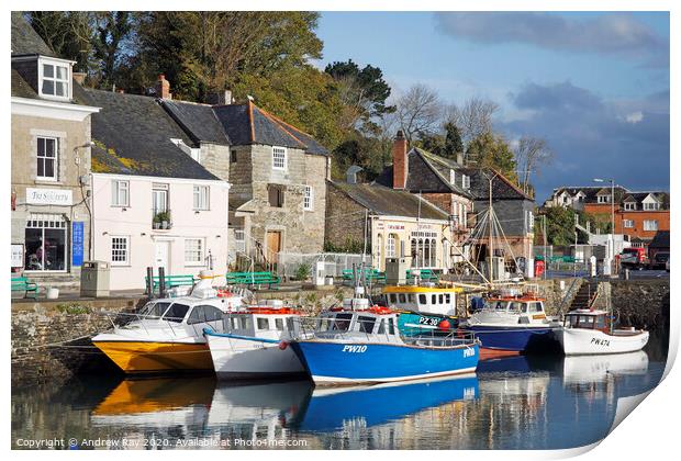 Boats at Padstow Print by Andrew Ray