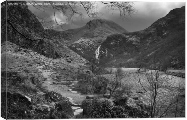 Steall Falls in monochrome Scotland Canvas Print by Kevin White