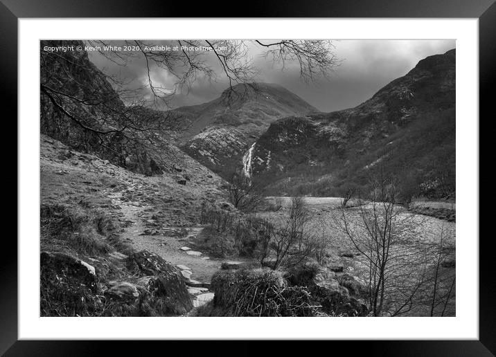 Steall Falls in monochrome Scotland Framed Mounted Print by Kevin White
