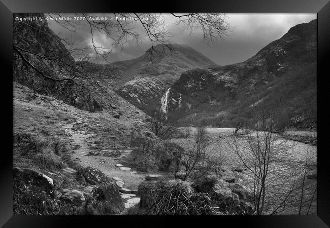 Steall Falls in monochrome Scotland Framed Print by Kevin White