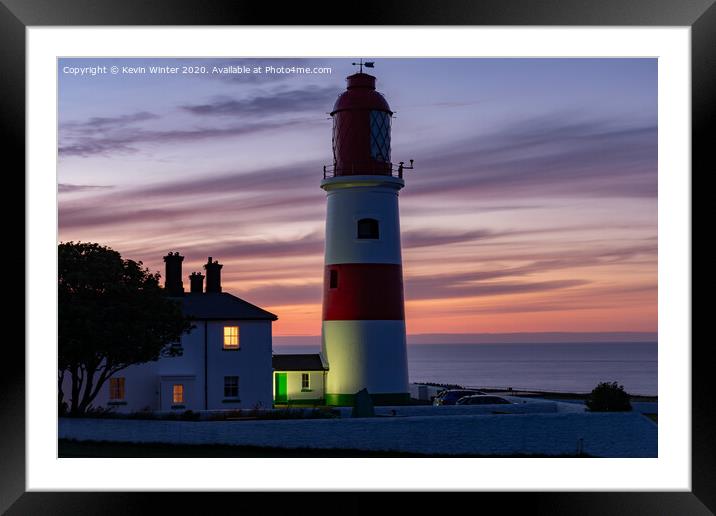 Souter lighthouse at Sunset Framed Mounted Print by Kevin Winter
