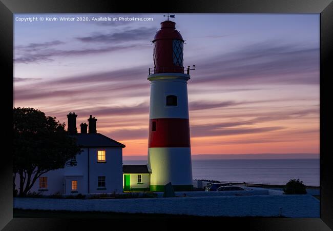 Souter lighthouse at Sunset Framed Print by Kevin Winter