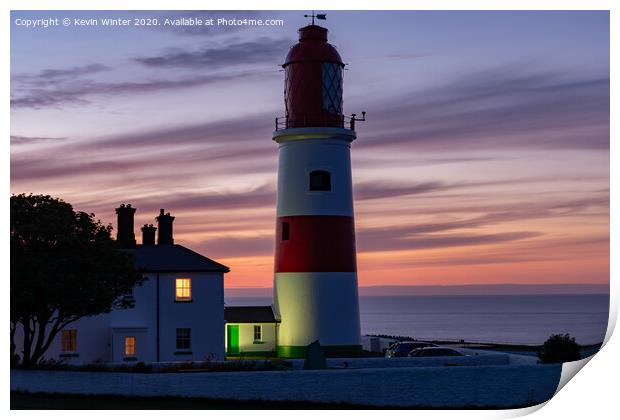 Souter lighthouse at Sunset Print by Kevin Winter