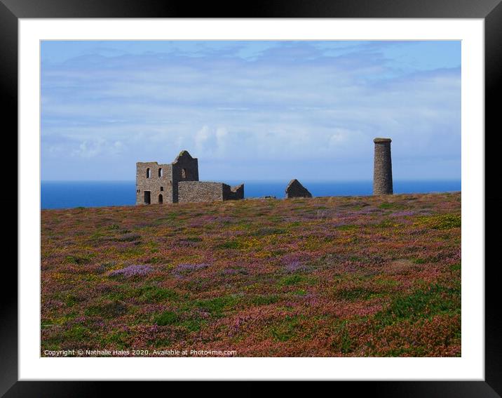 Cornish Tin Mine amidst the Heather Framed Mounted Print by Nathalie Hales