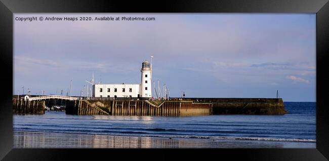 Lighthouse in Scarborough. Framed Print by Andrew Heaps