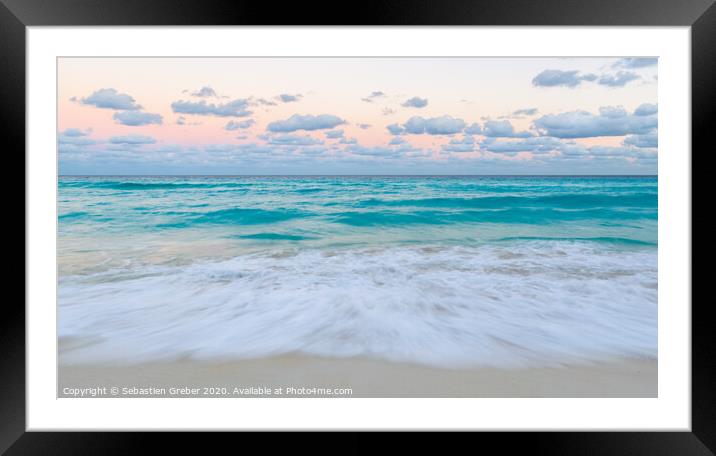 Cancun Beach Sunset Framed Mounted Print by Sebastien Greber