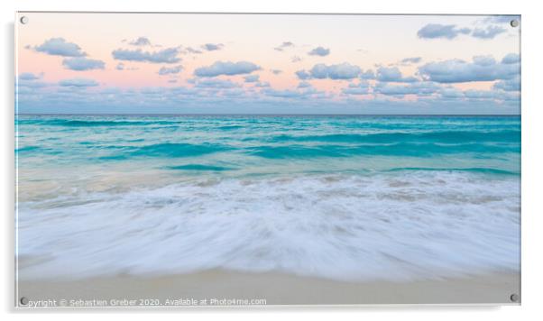 Cancun Beach Sunset Acrylic by Sebastien Greber