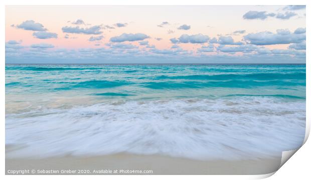 Cancun Beach Sunset Print by Sebastien Greber