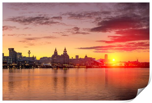 Liverpool waterfront Sunrise Print by Dave Wood
