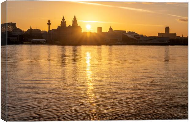 Liverpool waterfront sunrise Canvas Print by Dave Wood
