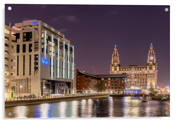 Princes Dock, Liverpool at Night Acrylic by Dave Wood