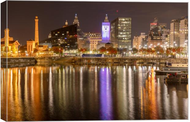 Salthouse Dock, Liverpool at Night Canvas Print by Dave Wood