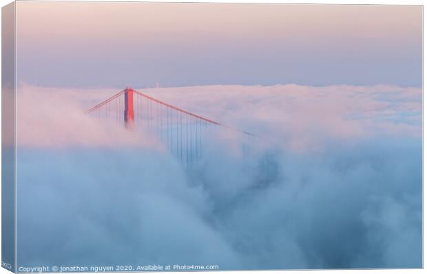 bridge tower in fog Canvas Print by jonathan nguyen