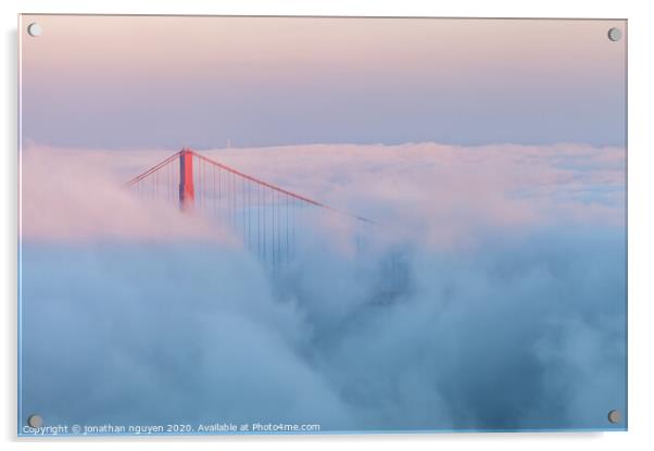 bridge tower in fog Acrylic by jonathan nguyen