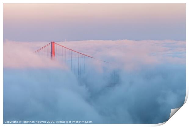 bridge tower in fog Print by jonathan nguyen