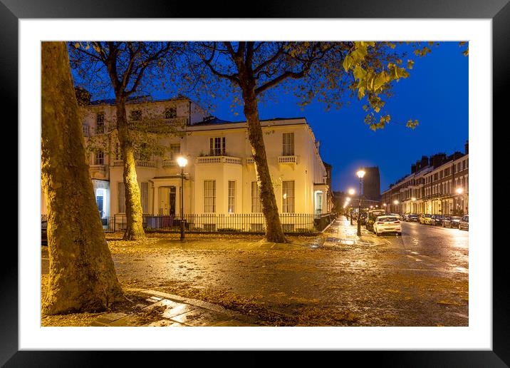 Falkner Square, Liverpool in Autumn at night Framed Mounted Print by Dave Wood
