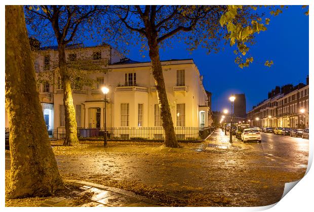 Falkner Square, Liverpool in Autumn at night Print by Dave Wood