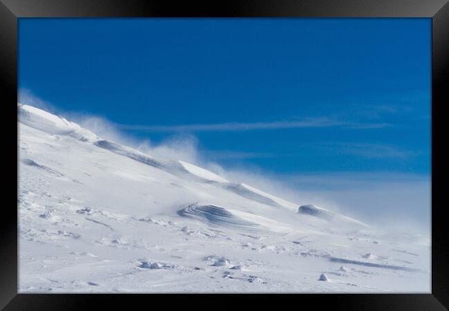 Snowy mountain slope with wind, winter background Framed Print by Tartalja 