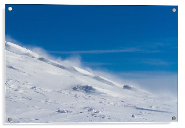 Snowy mountain slope with wind, winter background Acrylic by Tartalja 