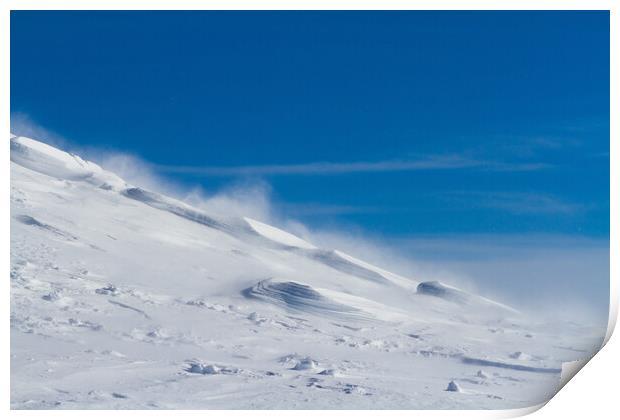Snowy mountain slope with wind, winter background Print by Tartalja 