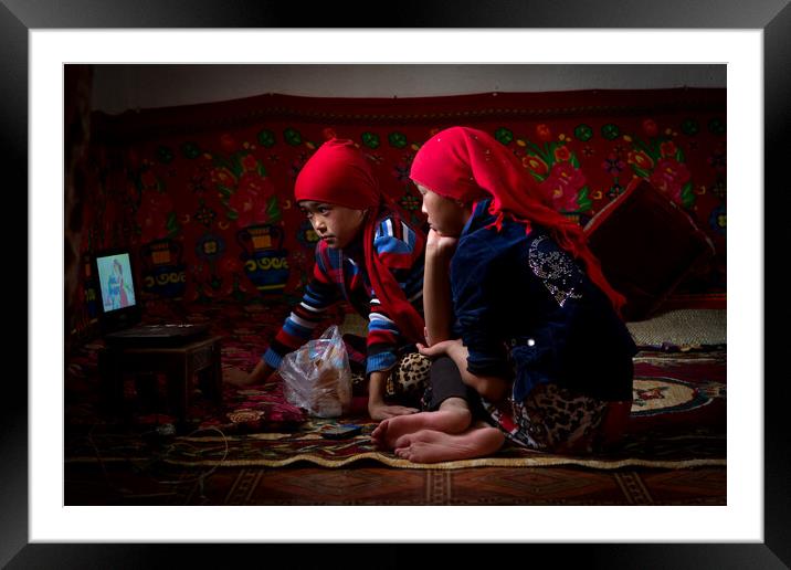 TAJIKISTAN, JULY 23, 2018: children of Kyrgyz ethnicity Framed Mounted Print by Tartalja 