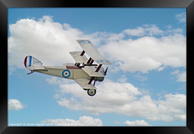 Sopwith Triplane flying past at White Waltham Framed Print by Simon Marlow
