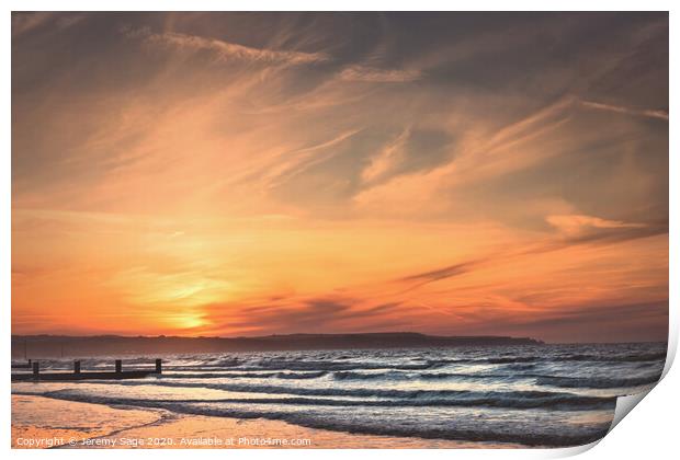 A Glowing Sunrise on Dymchurch Beach Print by Jeremy Sage