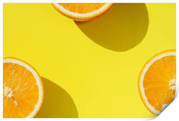 Oranges on yellow background Print by Tartalja 