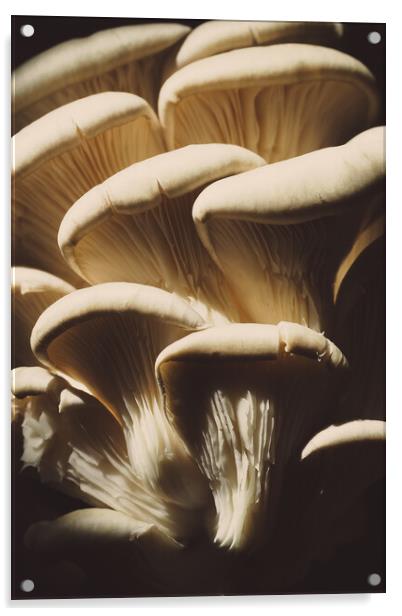 Oyster mushrooms on a dark background, fresh food ingredient Acrylic by Tartalja 