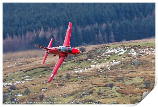 Red Arrows Hawk low level in North Wales Print by Simon Marlow