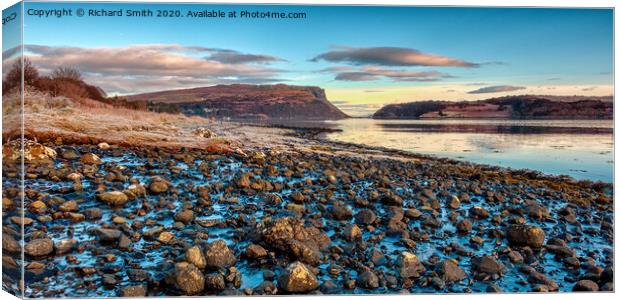 An un-named burn flows into Loch Portree. Canvas Print by Richard Smith
