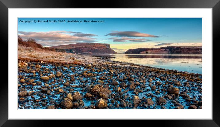 An un-named burn flows into Loch Portree. Framed Mounted Print by Richard Smith