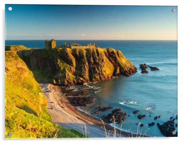 Sunrise at Dunnottar Castle, Aberdeenshire.  Acrylic by Tommy Dickson