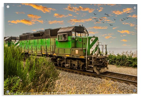 Burlington Northern Train on Edge of Sea Acrylic by Darryl Brooks