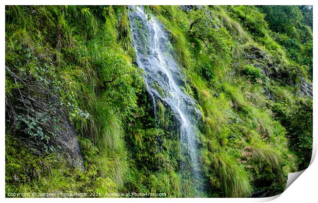 A large waterfall in a forest Print by Sanjeev Thapa Magar