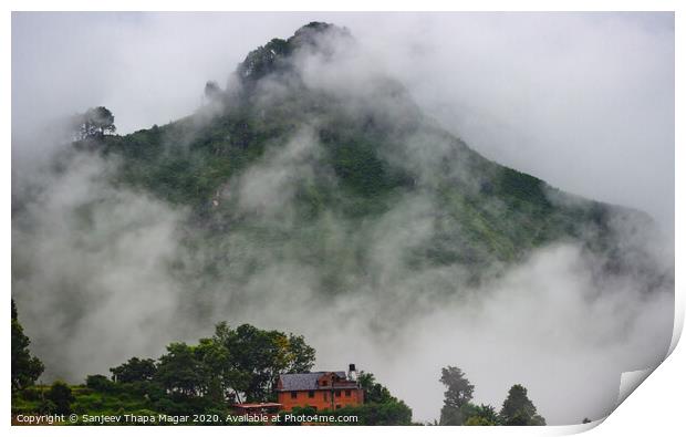 A lonely house and playing clouds Print by Sanjeev Thapa Magar